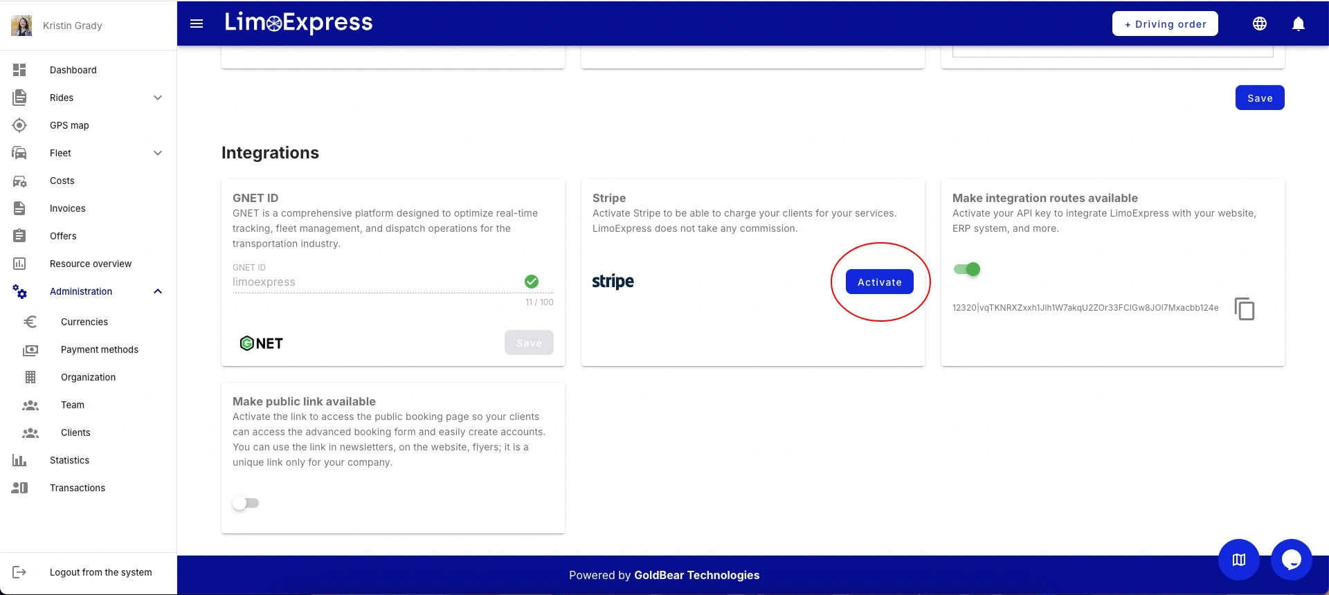 limoexpress limo software chauffeur airport transfer payment stripe connect
